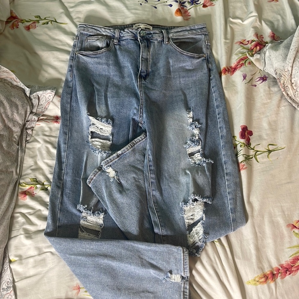 High rise blue jeans. Size 13.